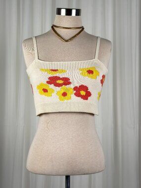 Callahan floral embroidery knit cropped tank top small